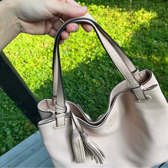 Tory Burch Thea Center-Zip Pebbled Leather Tote “Sweet Melon” - Picture 6 of 7